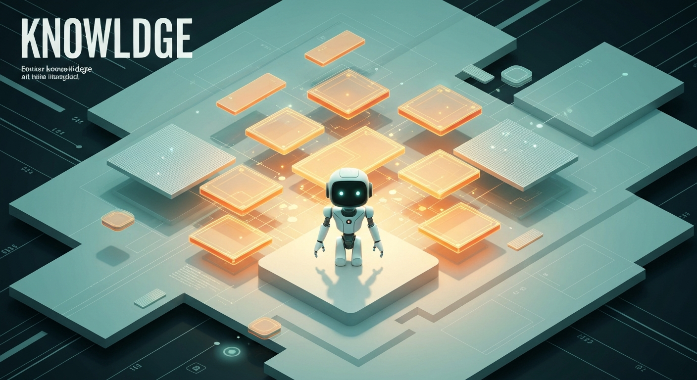 Abstract illustration of a knowledge graph assembling around an AI robot